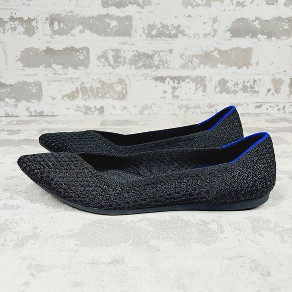 New Rothy's The Flat Black Knit Pointy Toe Slip On Loafers W815